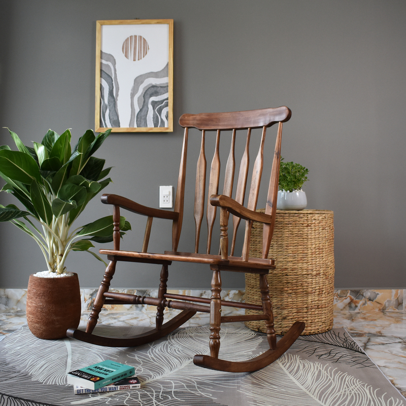 Rocking Chair Crafted From Solid Acacia, Rocking Chair Indoor Wood
