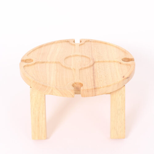 Round Portable Wooden Picnic Wine Table