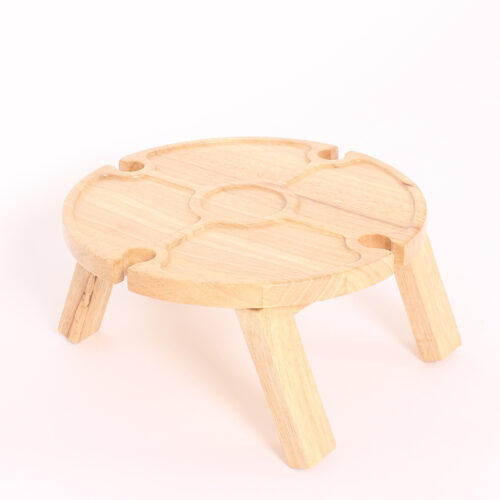 Round Portable Wooden Picnic Wine Table