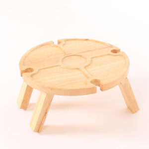 Round Portable Wooden Picnic Wine Table