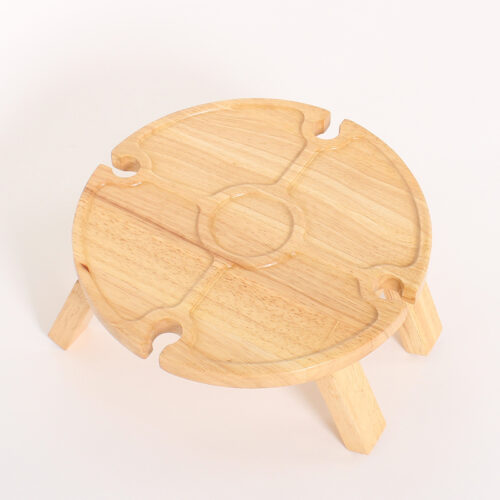 Round Portable Wooden Picnic Wine Table