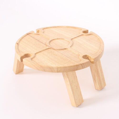 Round Portable Wooden Picnic Wine Table